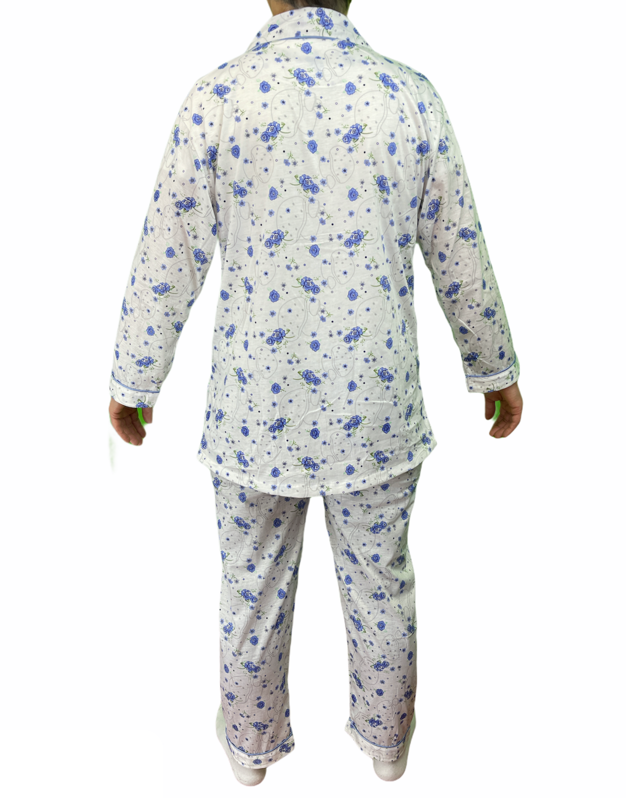 Womens Pyjama Set 100% Cotton Long Sleeve Button Up PJs Sleepwear - Blue Floral - 22