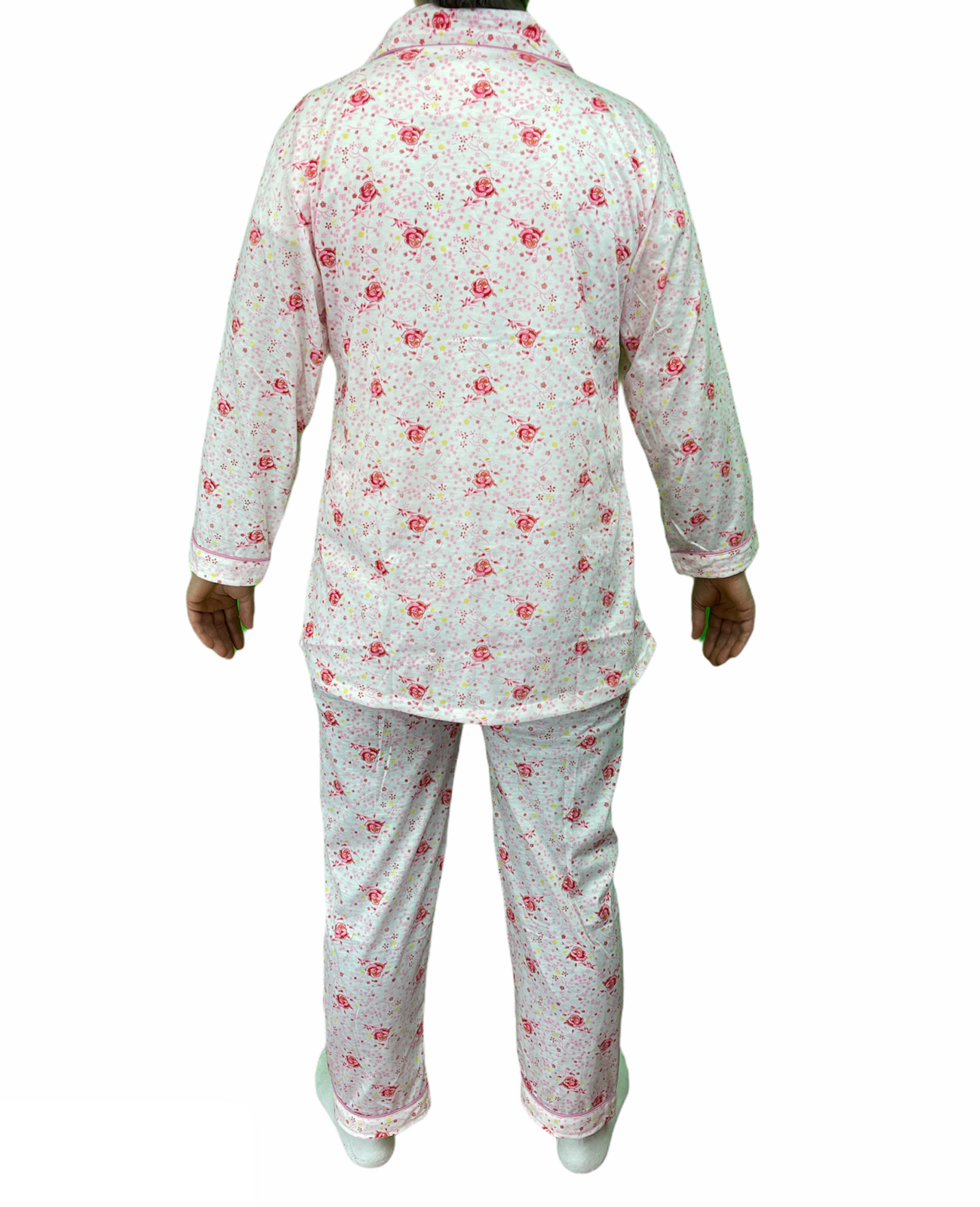 Womens Pyjama Set 100% Cotton Long Sleeve Button Up PJs Sleepwear - Pink Floral - 16