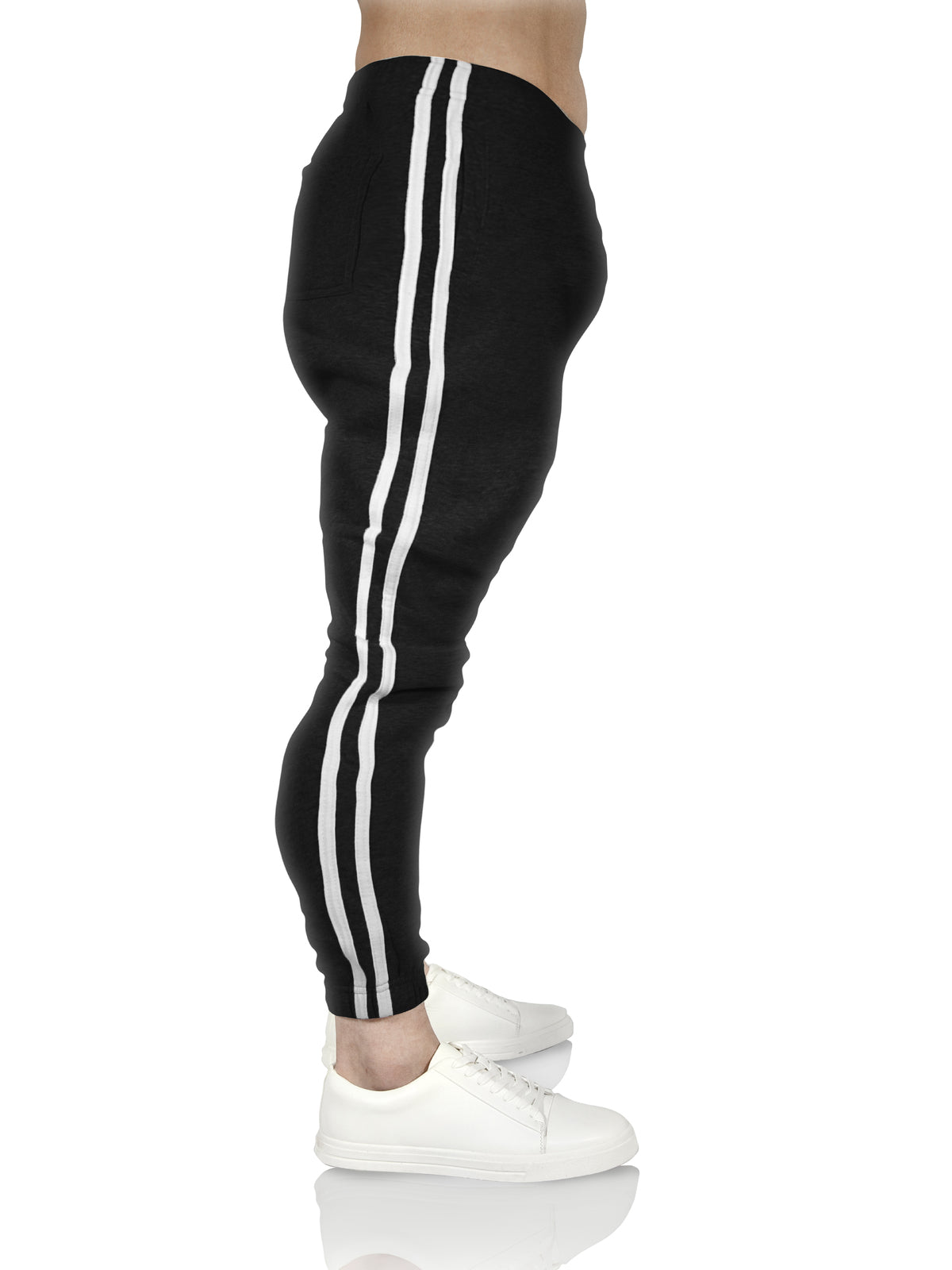 Mens Fleece Track Pants Skinny Joggers Slim Fit Sweatpants Gym - Black - M