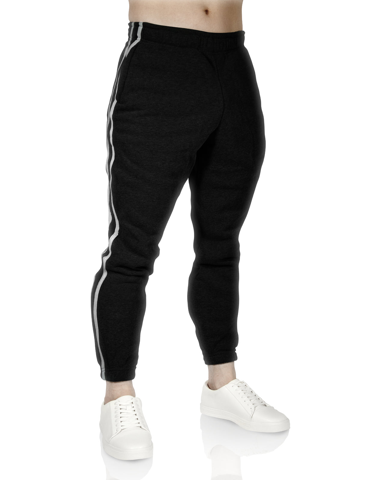 Mens Fleece Track Pants Skinny Joggers Slim Fit Sweatpants Gym - Black - S