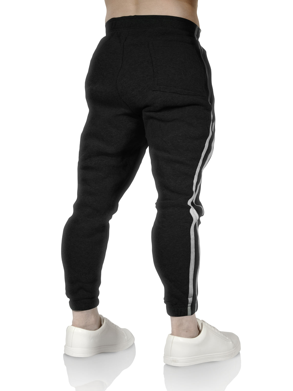 Mens Fleece Track Pants Skinny Joggers Slim Fit Sweatpants Gym - Black - XL