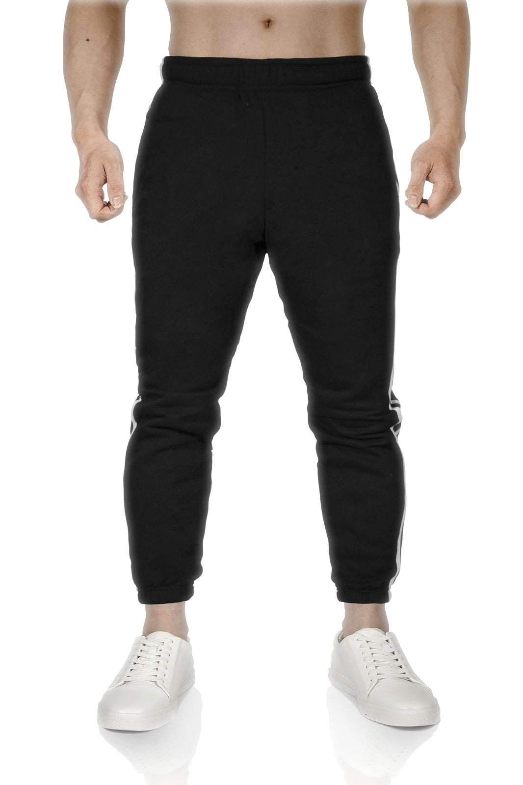 Mens Fleece Track Pants Skinny Joggers Slim Fit Sweatpants Gym - Black - XXL