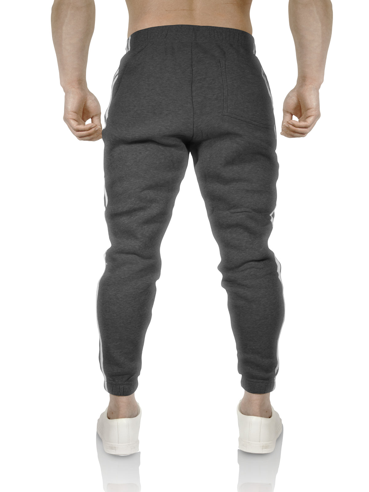 Mens Fleece Track Pants Skinny Joggers Slim Fit Sweatpants Gym - Charcoal Marle - L