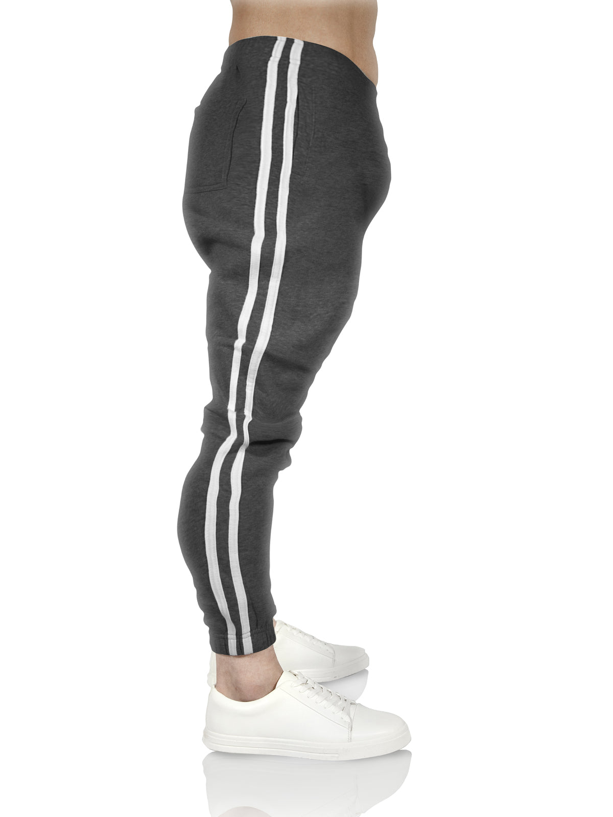 Mens Fleece Track Pants Skinny Joggers Slim Fit Sweatpants Gym - Charcoal Marle - S
