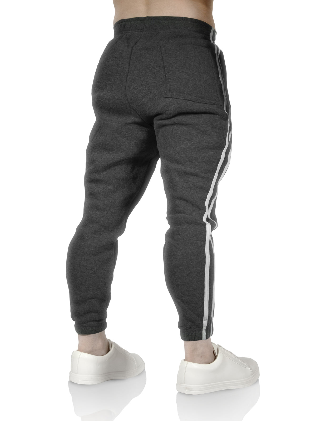 Mens Fleece Track Pants Skinny Joggers Slim Fit Sweatpants Gym - Charcoal Marle - S