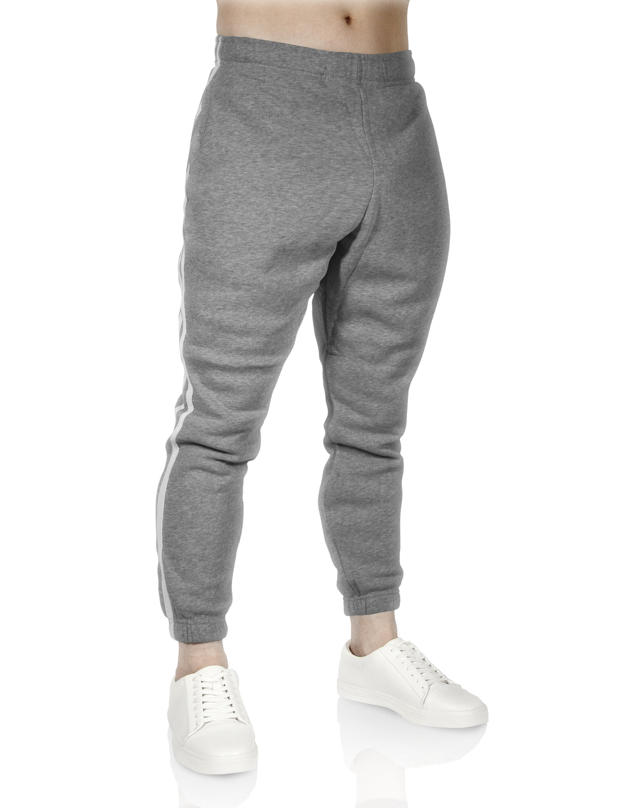 Mens Fleece Track Pants Skinny Joggers Slim Fit Sweatpants Gym - Grey Marle - L