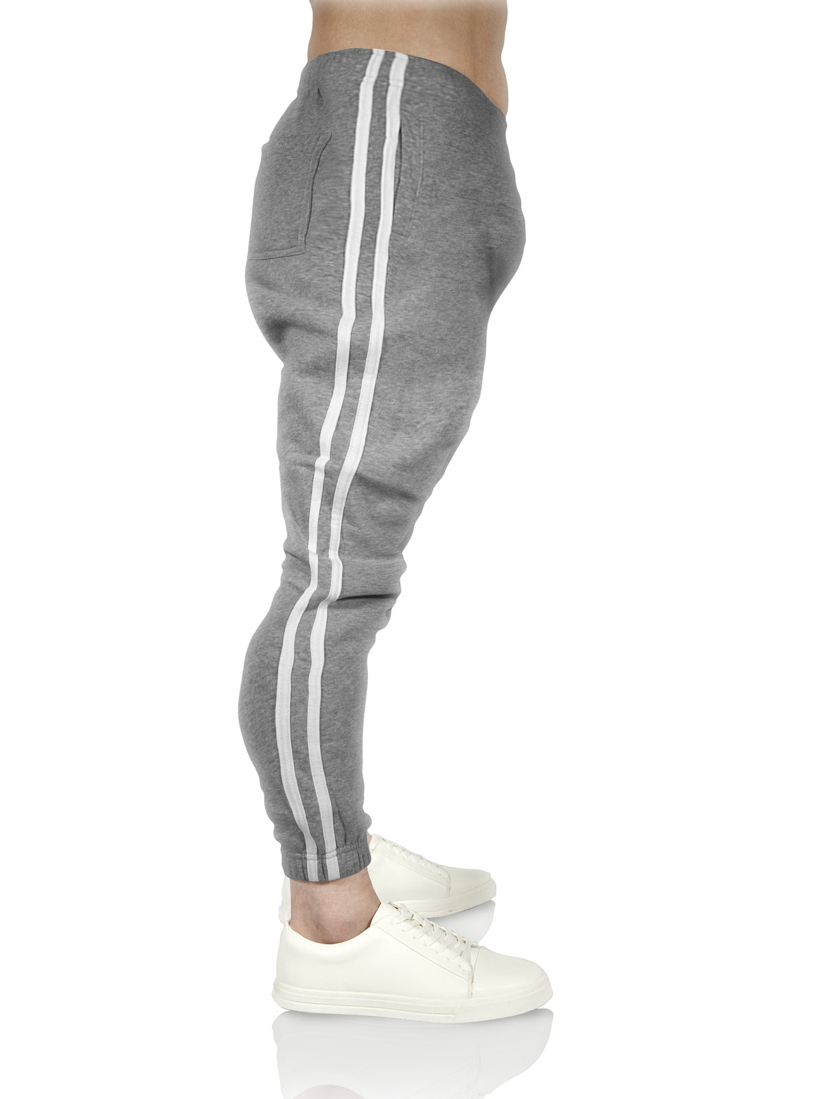 Mens Fleece Track Pants Skinny Joggers Slim Fit Sweatpants Gym - Grey Marle - L