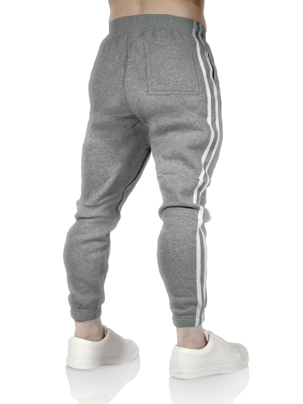 Mens Fleece Track Pants Skinny Joggers Slim Fit Sweatpants Gym - Grey Marle - XL