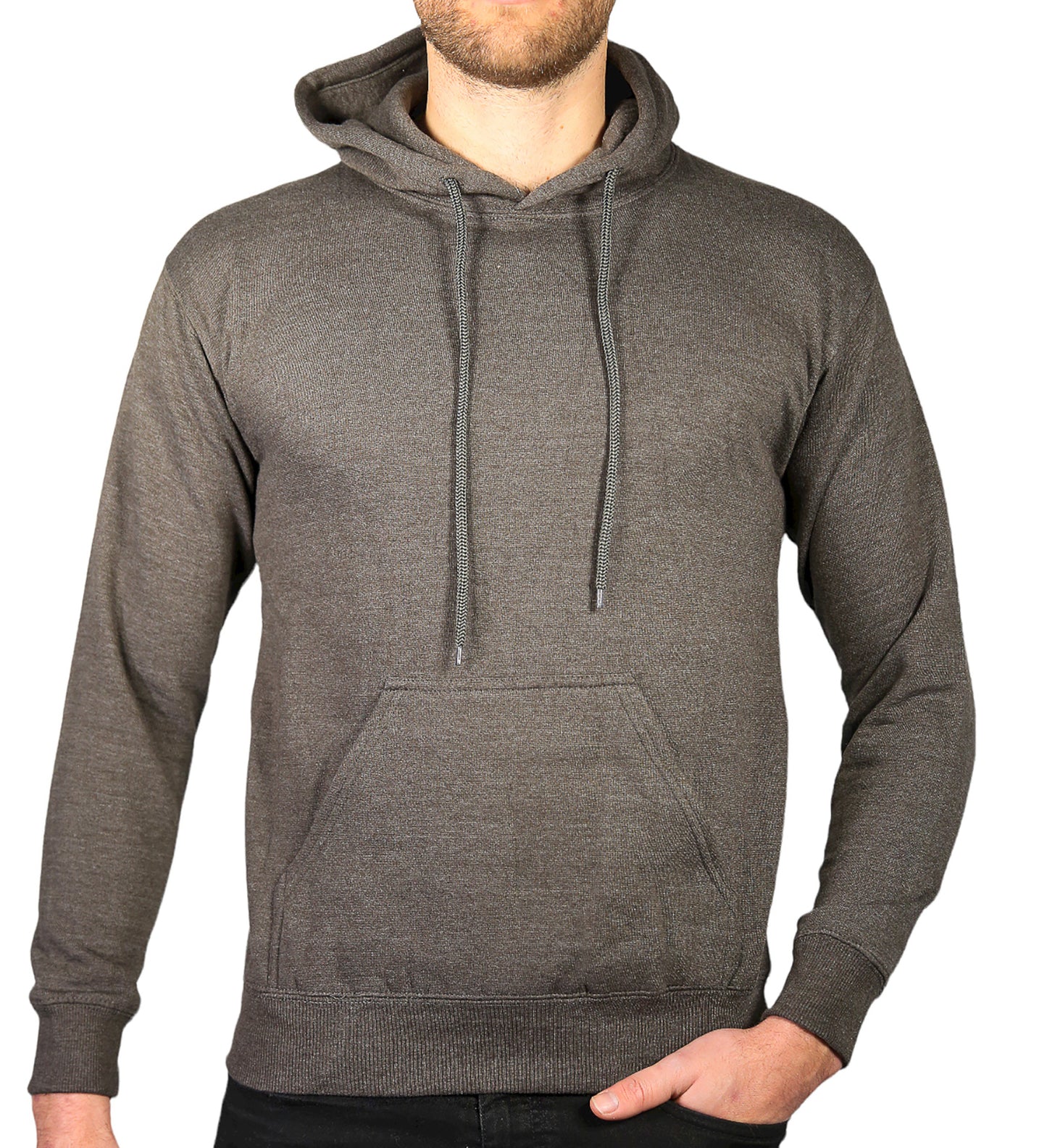 Mens Hoodie 100% Cotton Fleece Pullover Sweatshirt Warm Jumper - Charcoal Grey - L