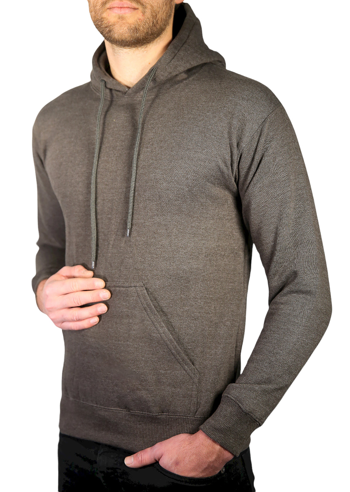 Mens Hoodie 100% Cotton Fleece Pullover Sweatshirt Warm Jumper - Charcoal Grey - S