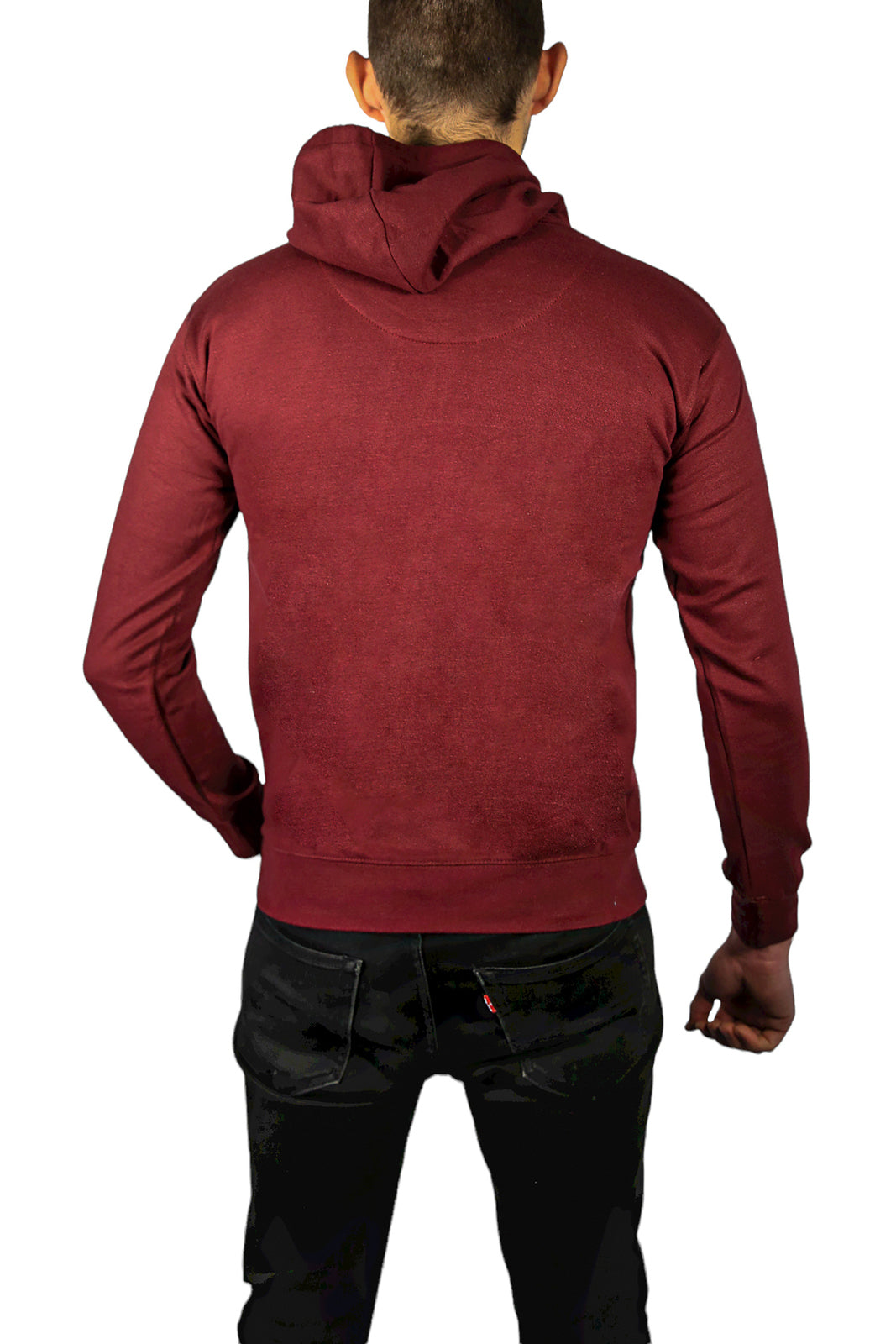 Mens Hoodie 100% Cotton Fleece Pullover Sweatshirt Warm Jumper - Maroon/Burgundy - S