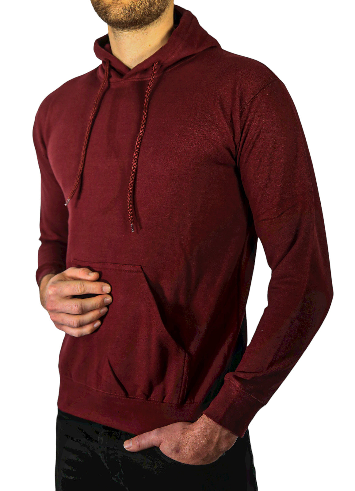 Mens Hoodie 100% Cotton Fleece Pullover Sweatshirt Warm Jumper - Maroon/Burgundy - XL