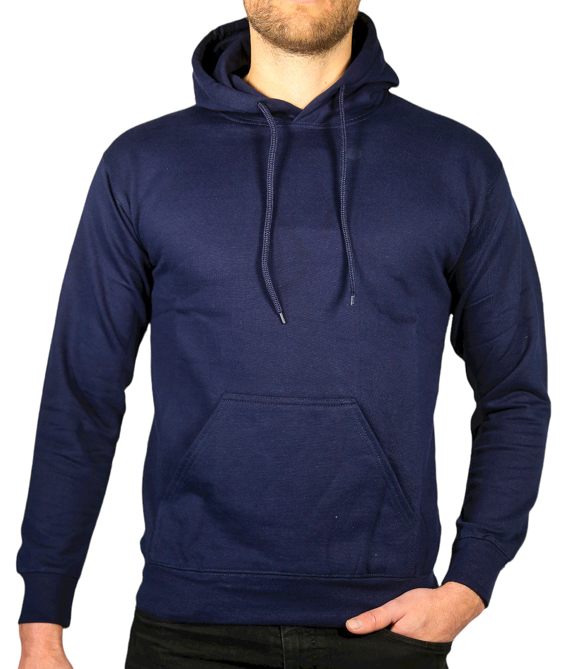 Mens Hoodie 100% Cotton Fleece Pullover Sweatshirt Warm Jumper - Navy - M