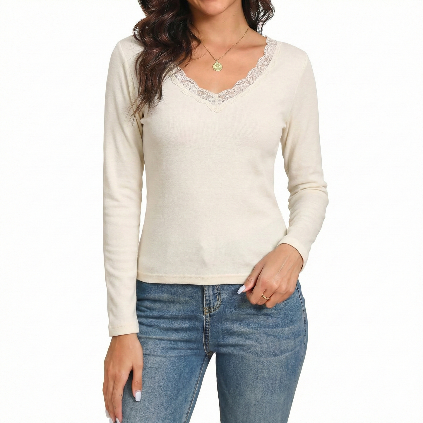Womens Thermal Cotton Long Sleeve Spencer Tops Long Sleeve Underwear in Beige - 16-18