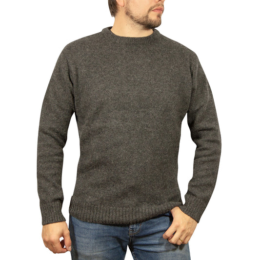 Mens 100% Shetland Ragg Wool Round Neck Knit Jumper Pullover Crew Sweater - Charcoal (29) - XXL