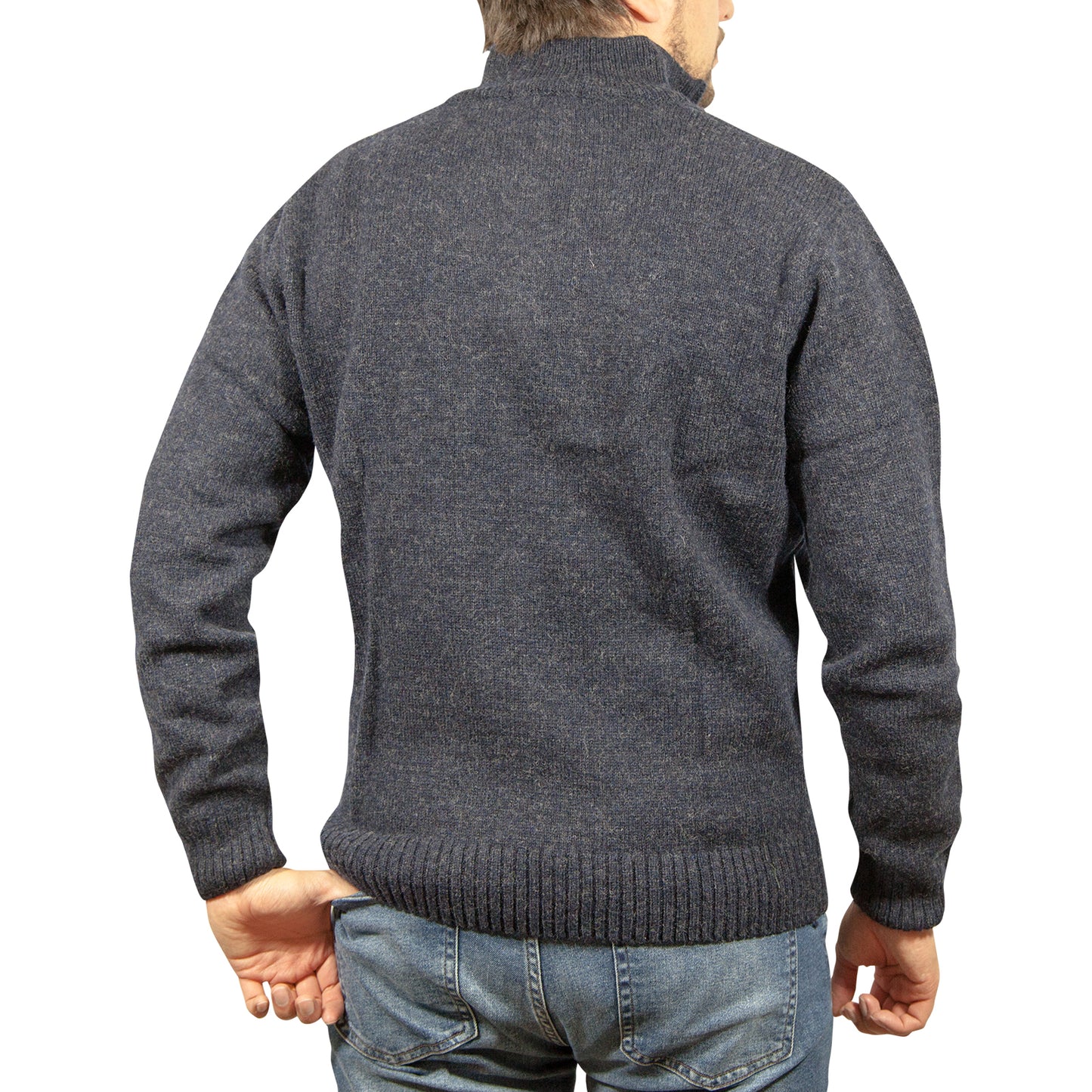 100% SHETLAND RAGG WOOL Half Zip Up Knit JUMPER Pullover Mens Sweater Knitted - Denim Blue (45) - 3XL - 6XL
