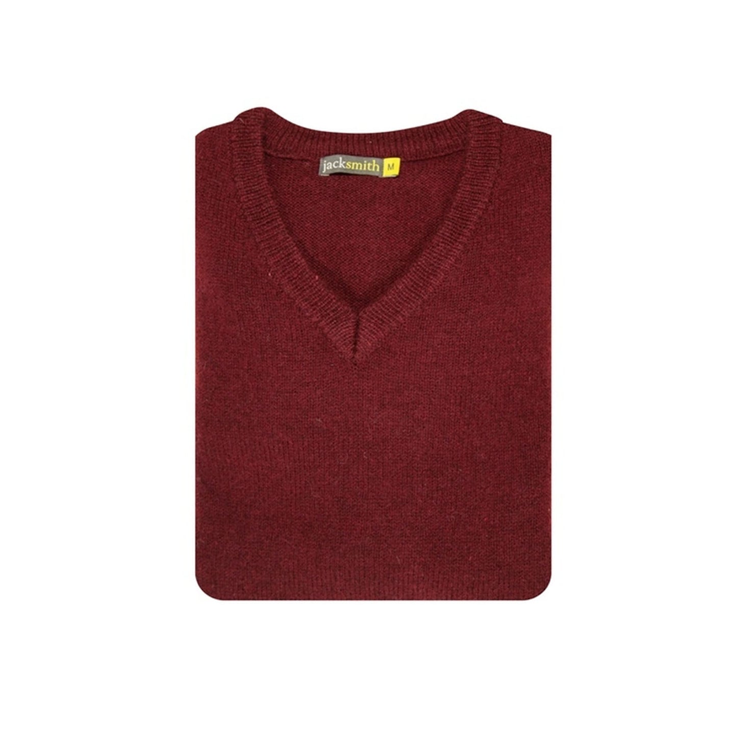 100% Shetland Ragg Wool V Neck Knit Jumper Pullover Mens Sweater Knitted - Burgundy - S