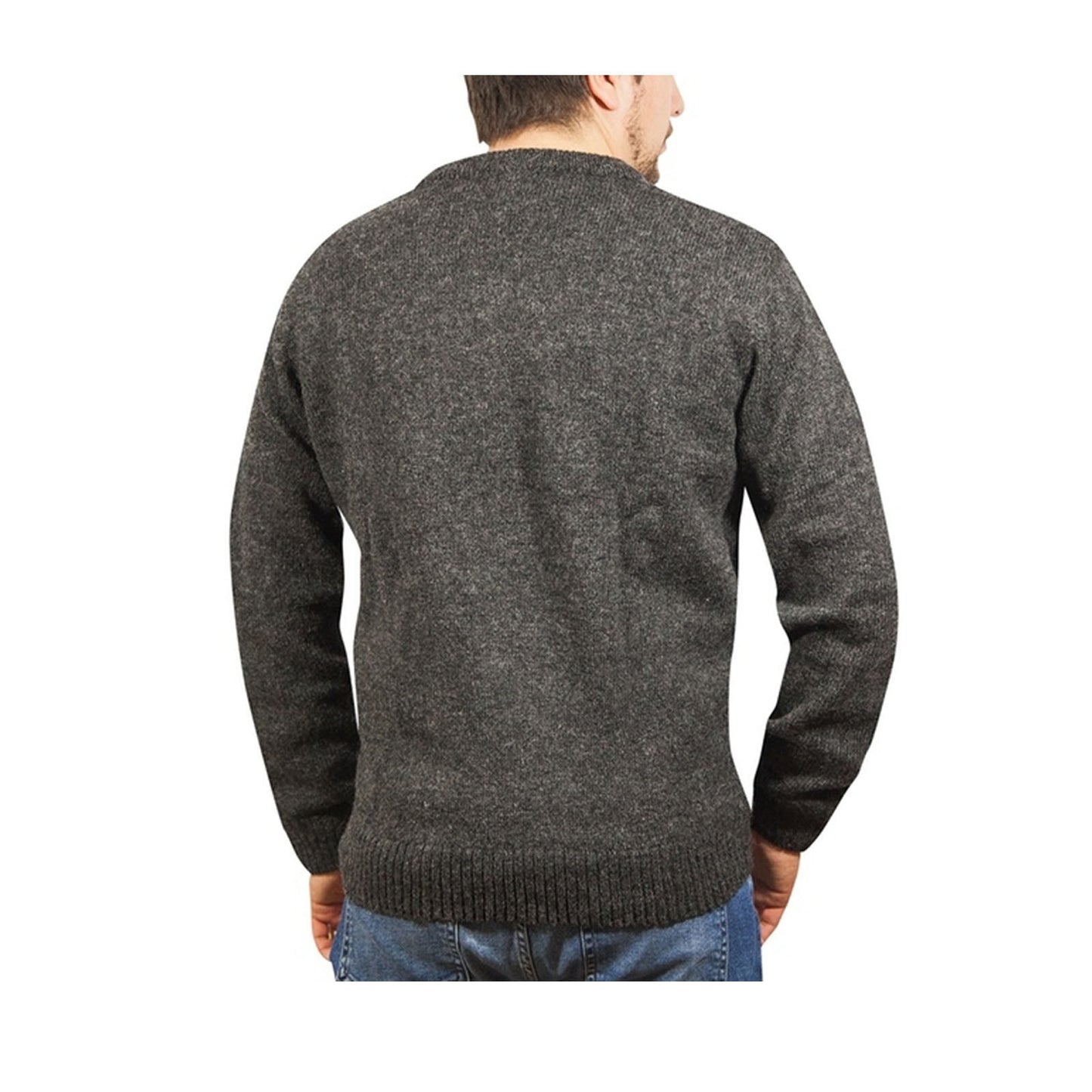 100% Shetland Ragg Wool V Neck Knit Jumper Pullover Mens Sweater Knitted - Charcoal - S