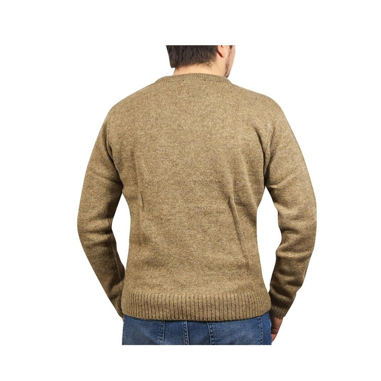 100% Shetland Ragg Wool V Neck Knit Jumper Pullover Mens Sweater Knitted - Nutmeg - 3XL