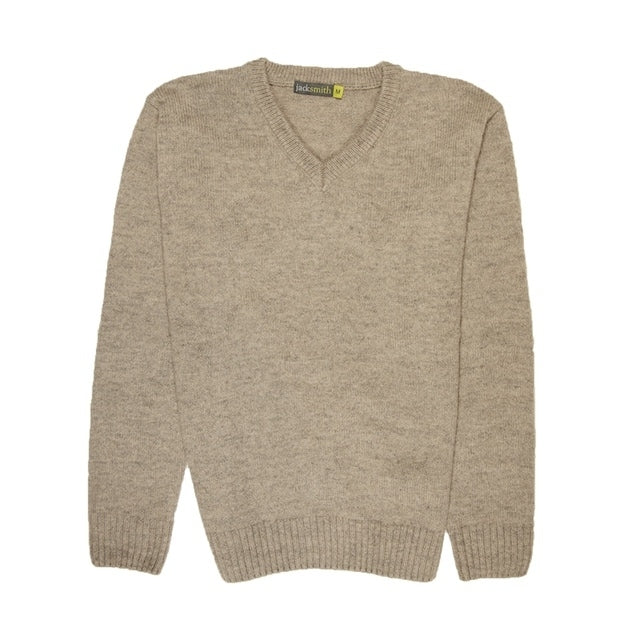 100% Shetland Ragg Wool V Neck Knit Jumper Pullover Mens Sweater Knitted - Oat Marle - 6XL