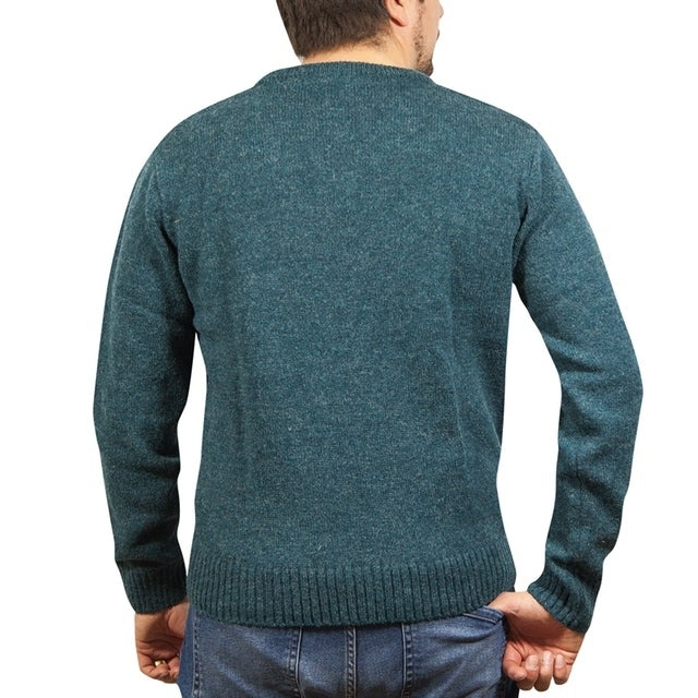 100% Shetland Ragg Wool V Neck Knit Jumper Pullover Mens Sweater Knitted - Sherwood - 4XL