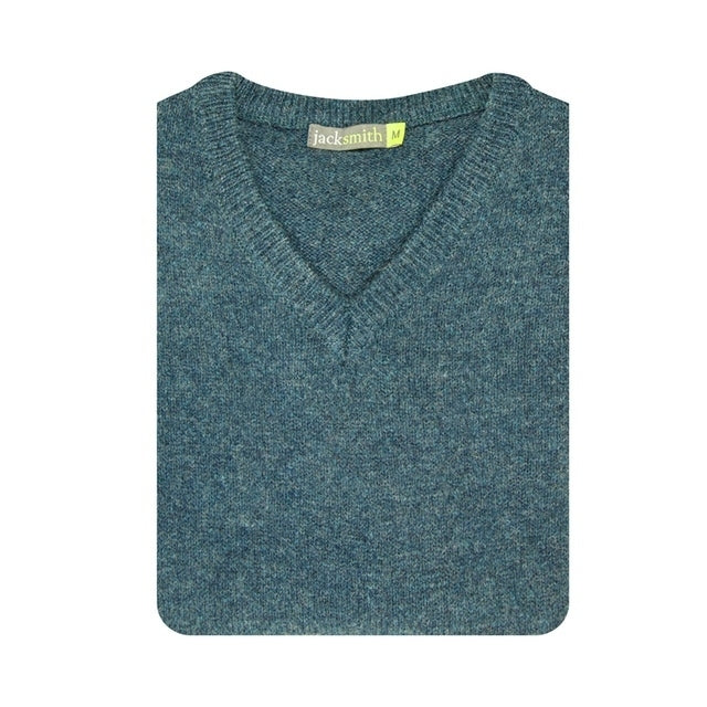 100% Shetland Ragg Wool V Neck Knit Jumper Pullover Mens Sweater Knitted - Sherwood - 4XL