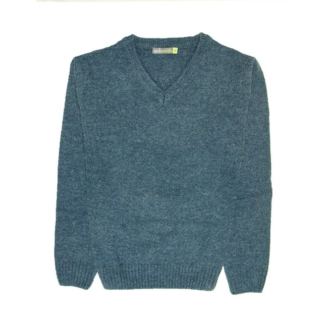 100% Shetland Ragg Wool V Neck Knit Jumper Pullover Mens Sweater Knitted - Sherwood - L