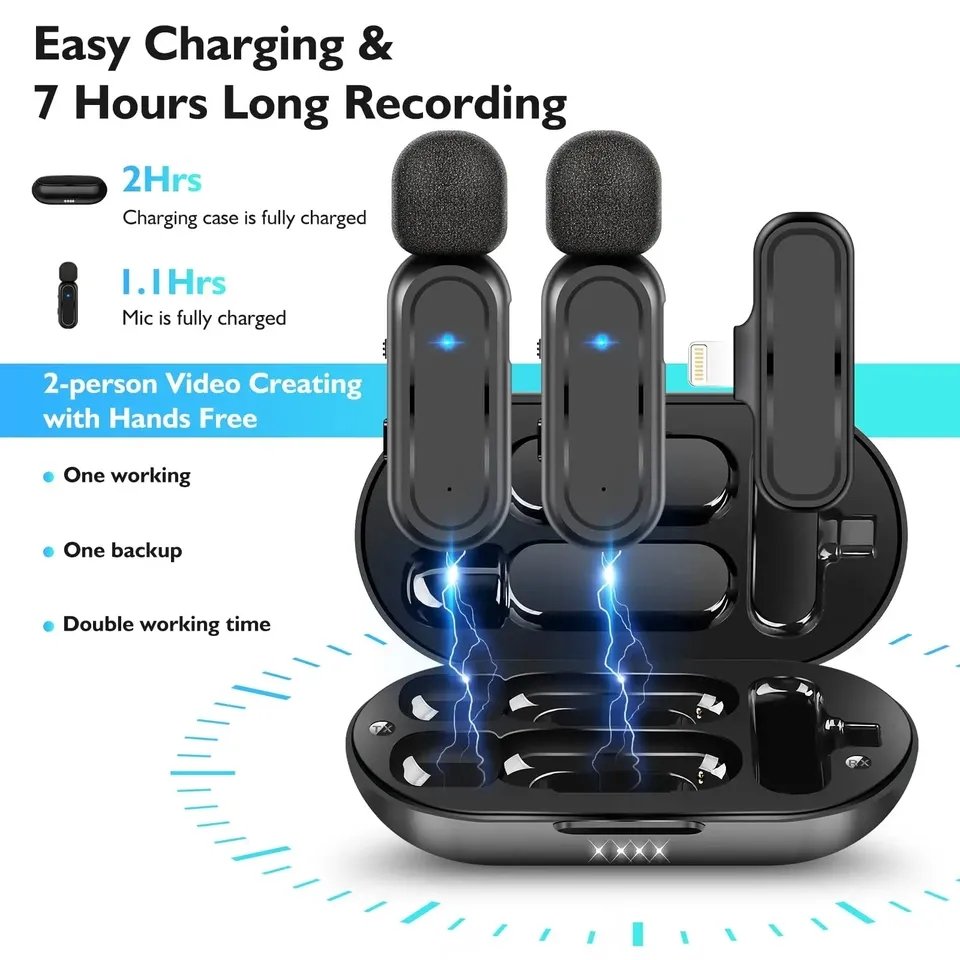 HRIDZ Wireless Lavalier Microphone fast connection Port Mic For Apple iPhone ipad Vlog Live Stream