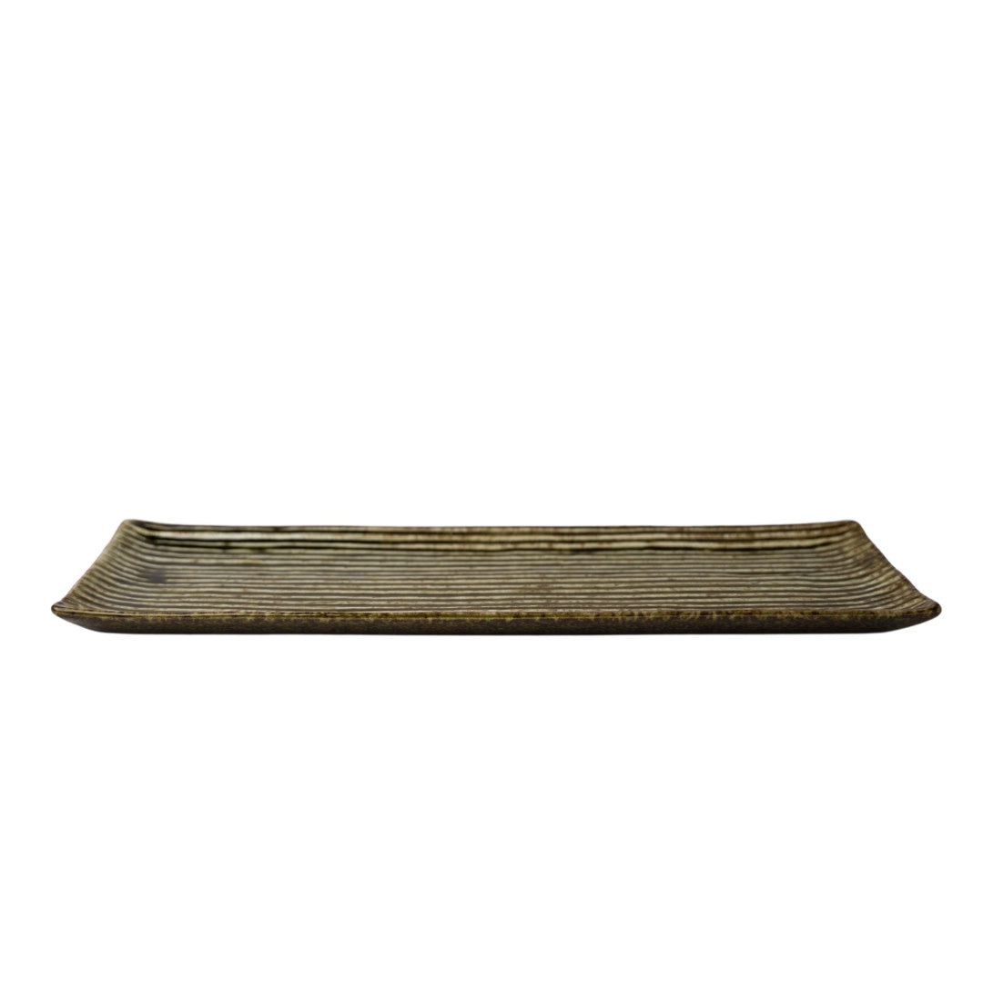 Sashimi Plate 33.2cm Green Contour Glaze