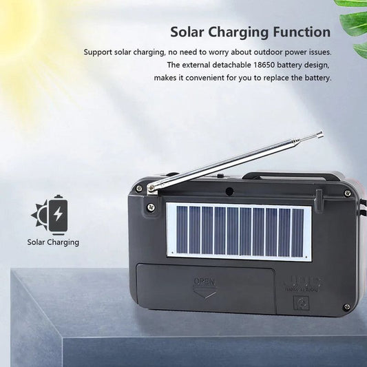 Portable Solar FM Radio Bluetooth Speaker Black