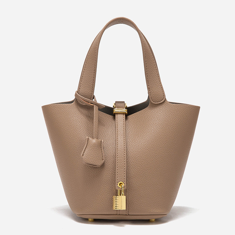 Faw Elegant Women's Leather Tote Handbag with Gold Lock Detail