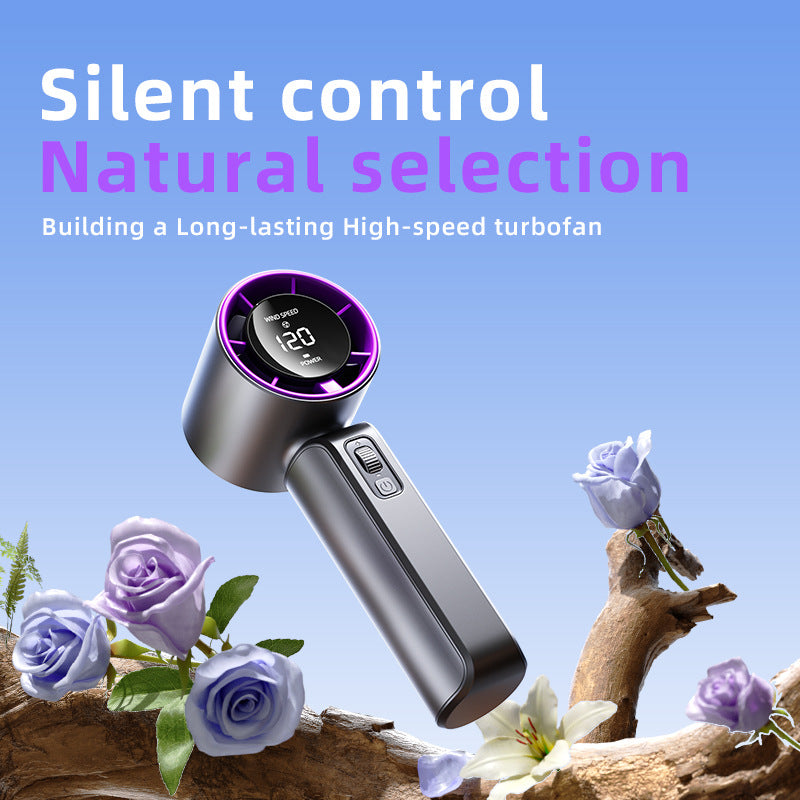 White Portable Handheld Fan with 120-Speed Display - USB Rechargeable Mini Cooling Fan for Outdoor Use