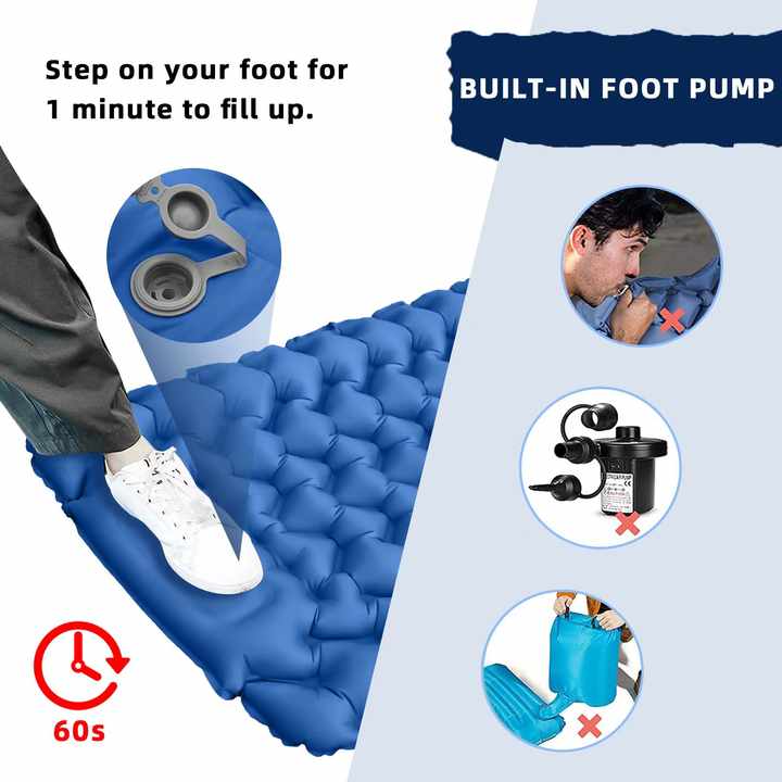 Green Portable Outdoor Inflatable Mat - Foot-Operated Camping Sleeping Pad