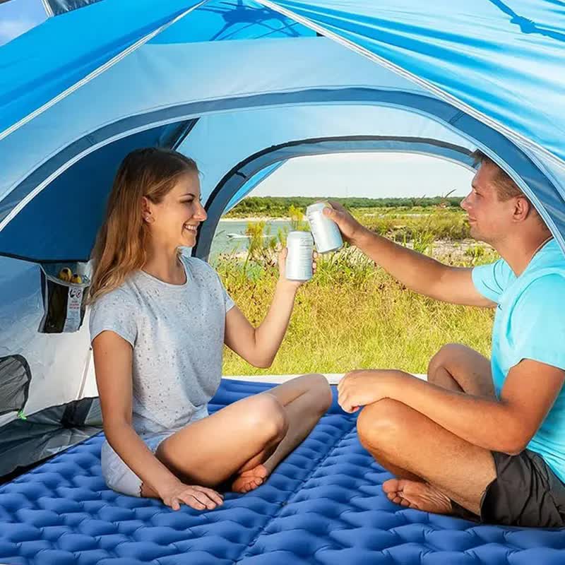 Blue Portable Outdoor Inflatable Mat - Foot-Operated Camping Sleeping Pad