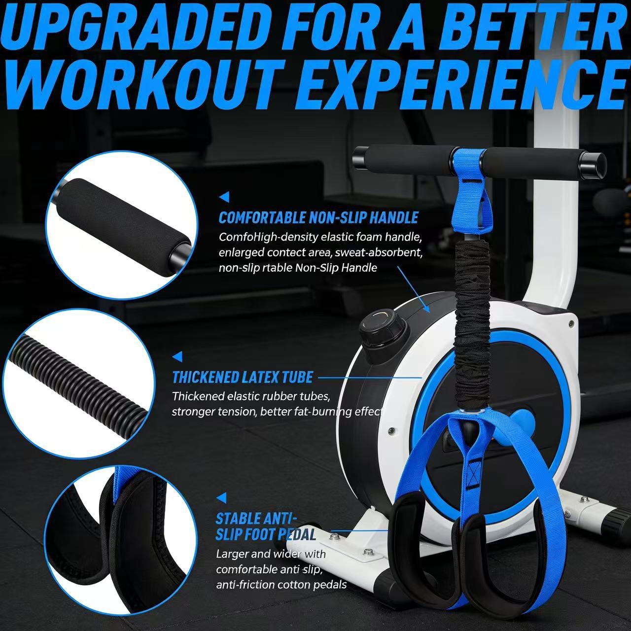 Blue Multifunctional Pedal Resistance Band - Home Fitness Sit-up Assistant with Foot Pedals and Elastic Pull Rope - Full Body Workout Equipment for Abs, Arms, Legs and Glutes