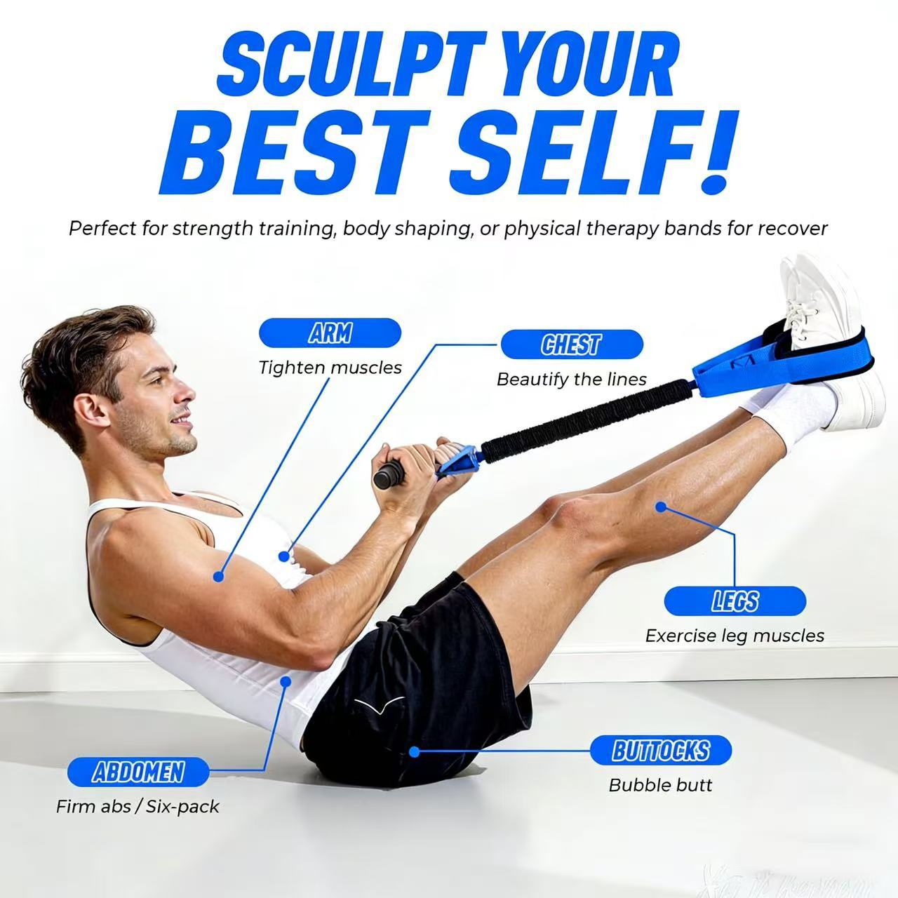 Pink Multifunctional Pedal Resistance Band - Home Fitness Sit-up Assistant with Foot Pedals and Elastic Pull Rope - Full Body Workout Equipment for Abs, Arms, Legs and Glutes