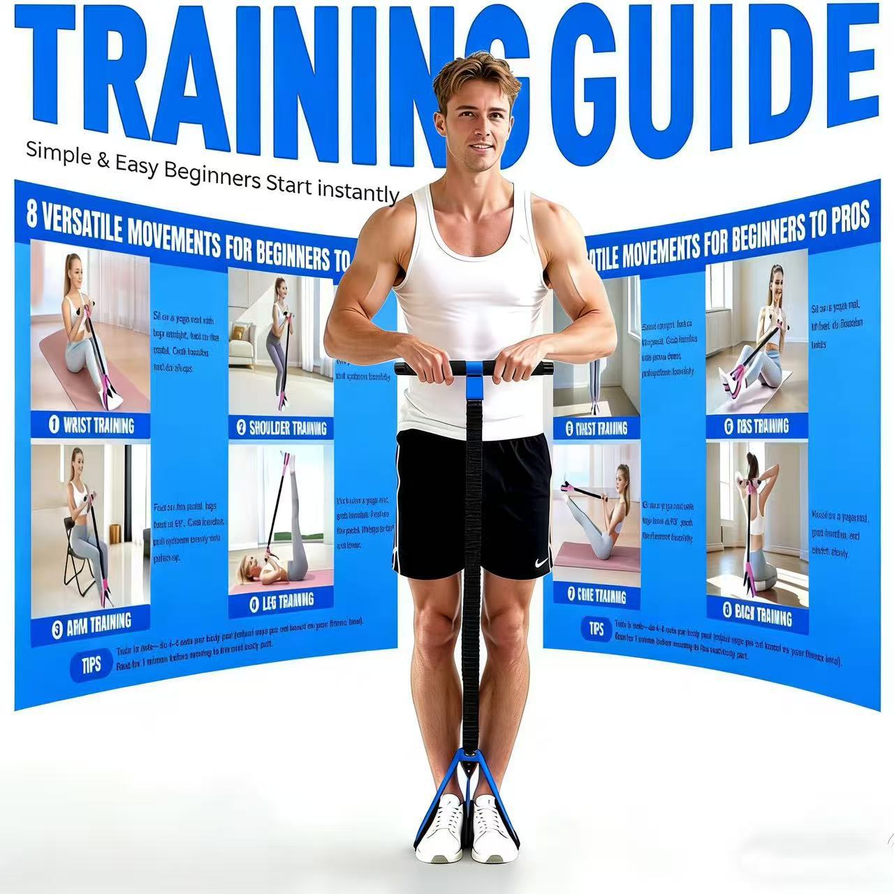 Black Multifunctional Pedal Resistance Band - Home Fitness Sit-up Assistant with Foot Pedals and Elastic Pull Rope - Full Body Workout Equipment for Abs, Arms, Legs and Glutes