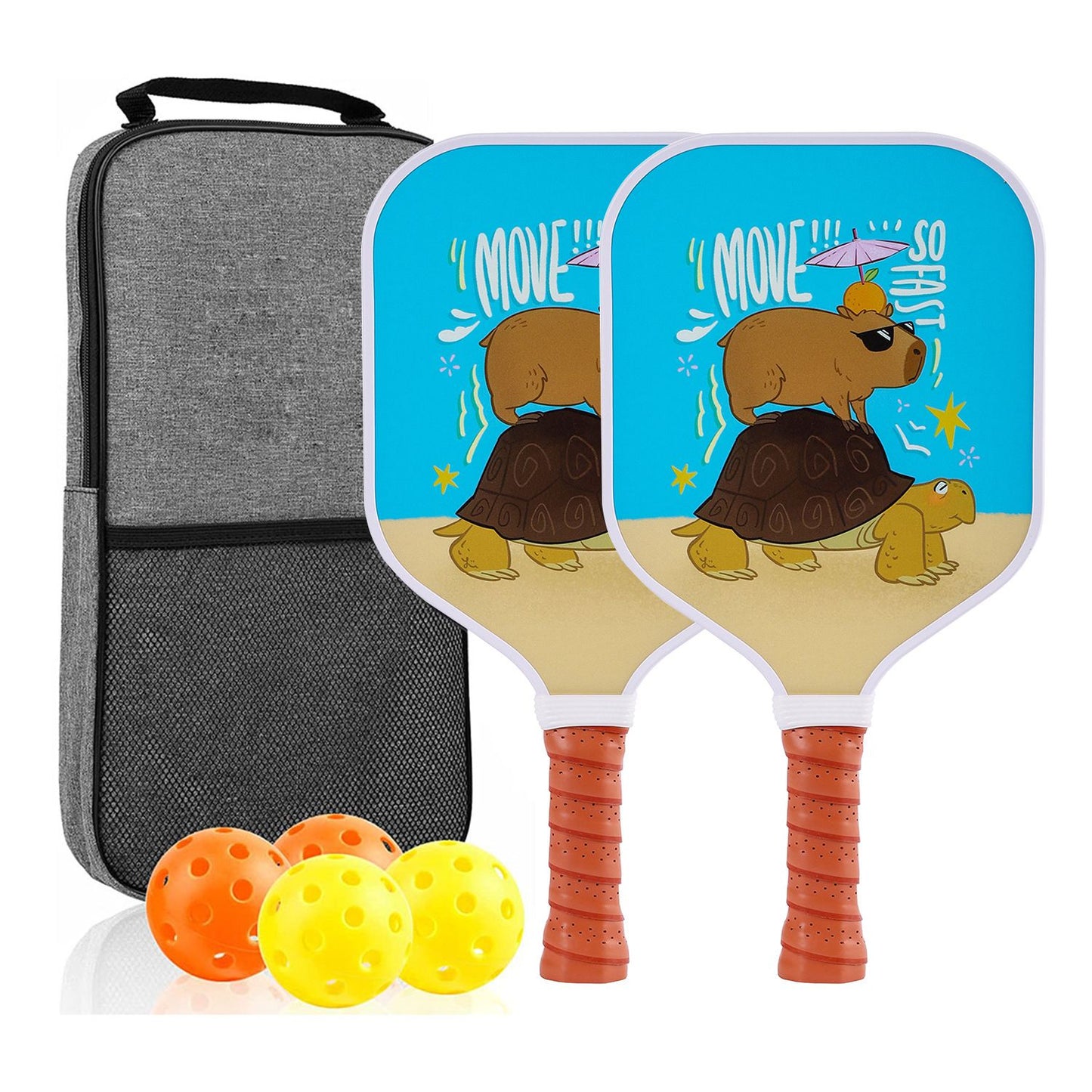 【RT-011】 Fiberglass Pickleball Paddle Set of 2 with 4 Balls and Carry Bag - 185g Single Paddle Weight - Beginner Friendly Starter Kit with Non-Slip Cushion Grip for Adults Kids and Outdoor Family Fun