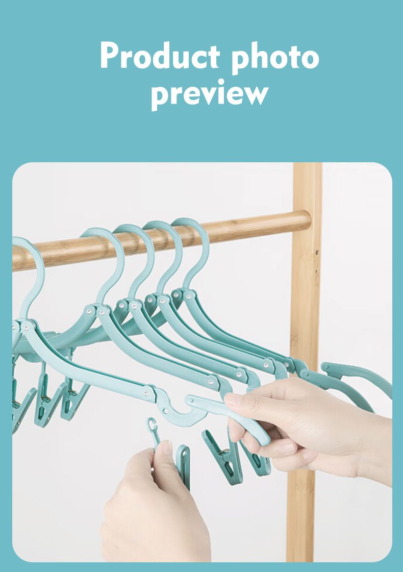Portable Folding Travel Hangers Set - 19 Piece Laundry Kit with 6 Adjustable Hangers 12 Clips and Storage Bag - Space Saving Design for Caravanning Camping and Student Dorms - Sky Blue