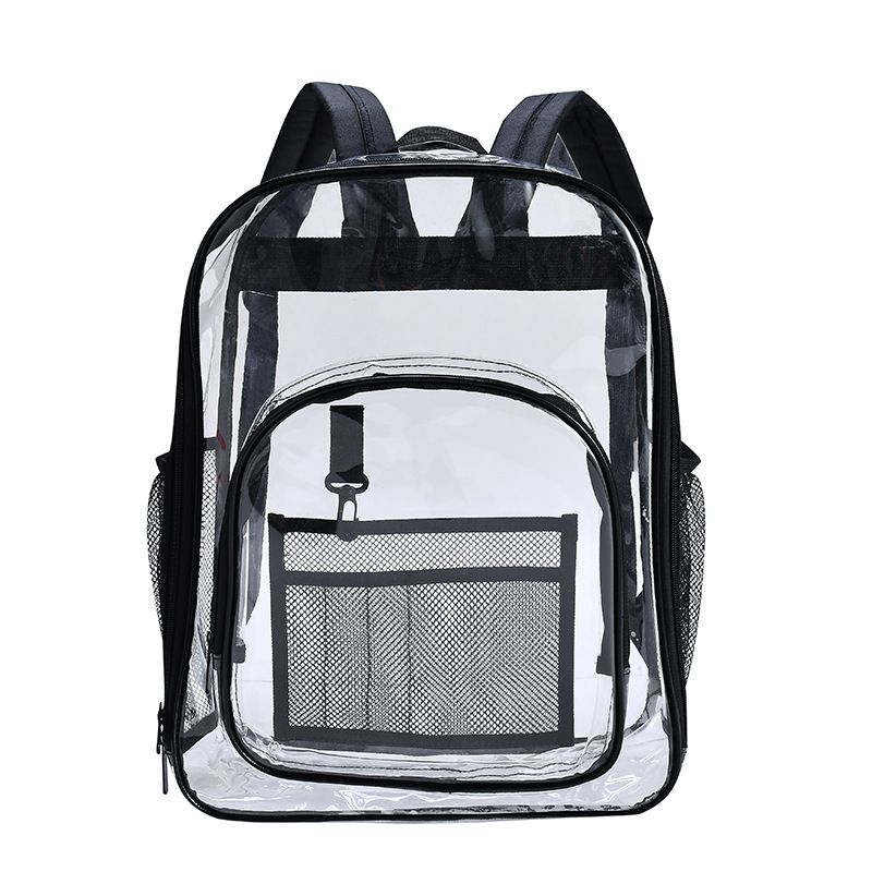 Black Clear PVC School Bag  Heavy Duty Security Travel Daypack with Organised Storage and Multi Size Options Durable Freeze Resistant Design for Everyday Use 42cm x 33cm x 17cm