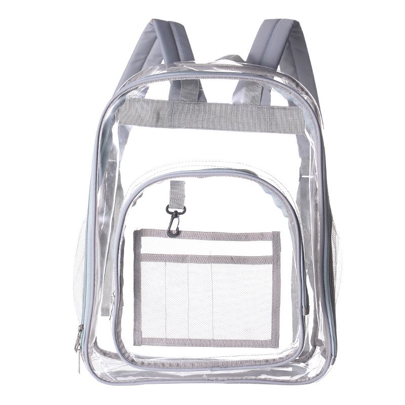 Grey Clear PVC School Bag  Heavy Duty Security Travel Daypack with Organised Storage and Multi Size Options Durable Freeze Resistant Design for Everyday Use 42cm x 33cm x 17cm