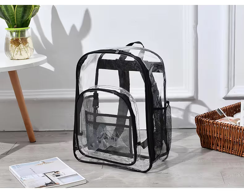 Grey Clear PVC School Bag  Heavy Duty Security Travel Daypack with Organised Storage and Multi Size Options Durable Freeze Resistant Design for Everyday Use 42cm x 33cm x 17cm