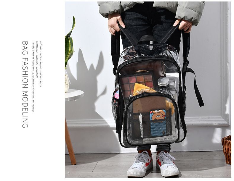 Grey Clear PVC School Bag  Heavy Duty Security Travel Daypack with Organised Storage and Multi Size Options Durable Freeze Resistant Design for Everyday Use 42cm x 33cm x 17cm
