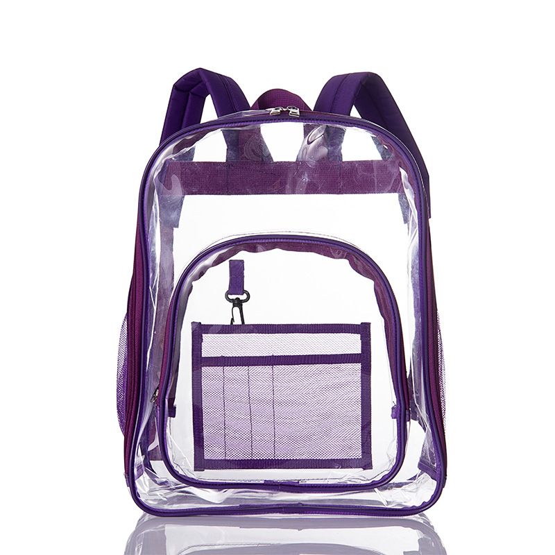 Purple Clear PVC School Bag  Heavy Duty Security Travel Daypack with Organised Storage and Multi Size Options Durable Freeze Resistant Design for Everyday Use 42cm x 33cm x 17cm