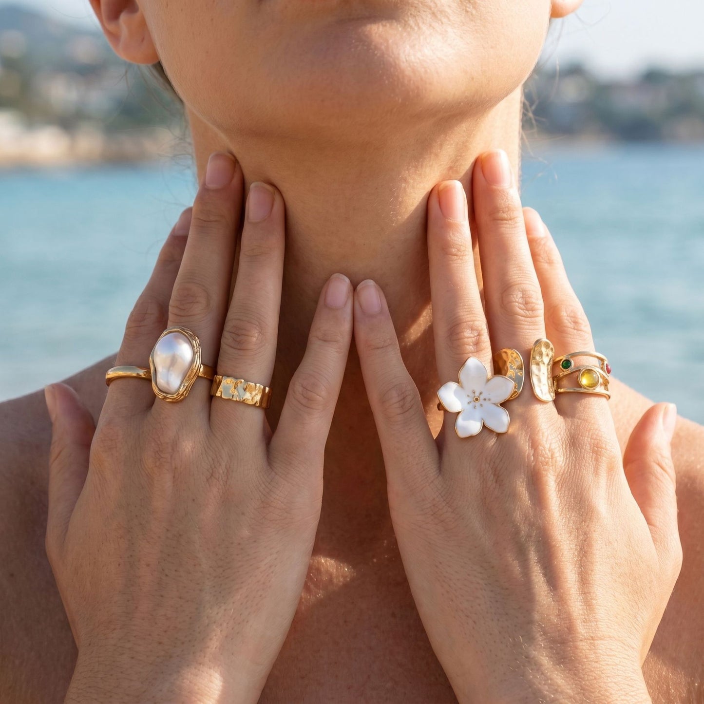 6 Piece Baroque Pearl Flower Ring Set with Gift Jewelry Box - Adjustable Open Rings, Statement Fashion Jewellery, Vintage Inspired Design, Gift Ready Accessory Set for Women