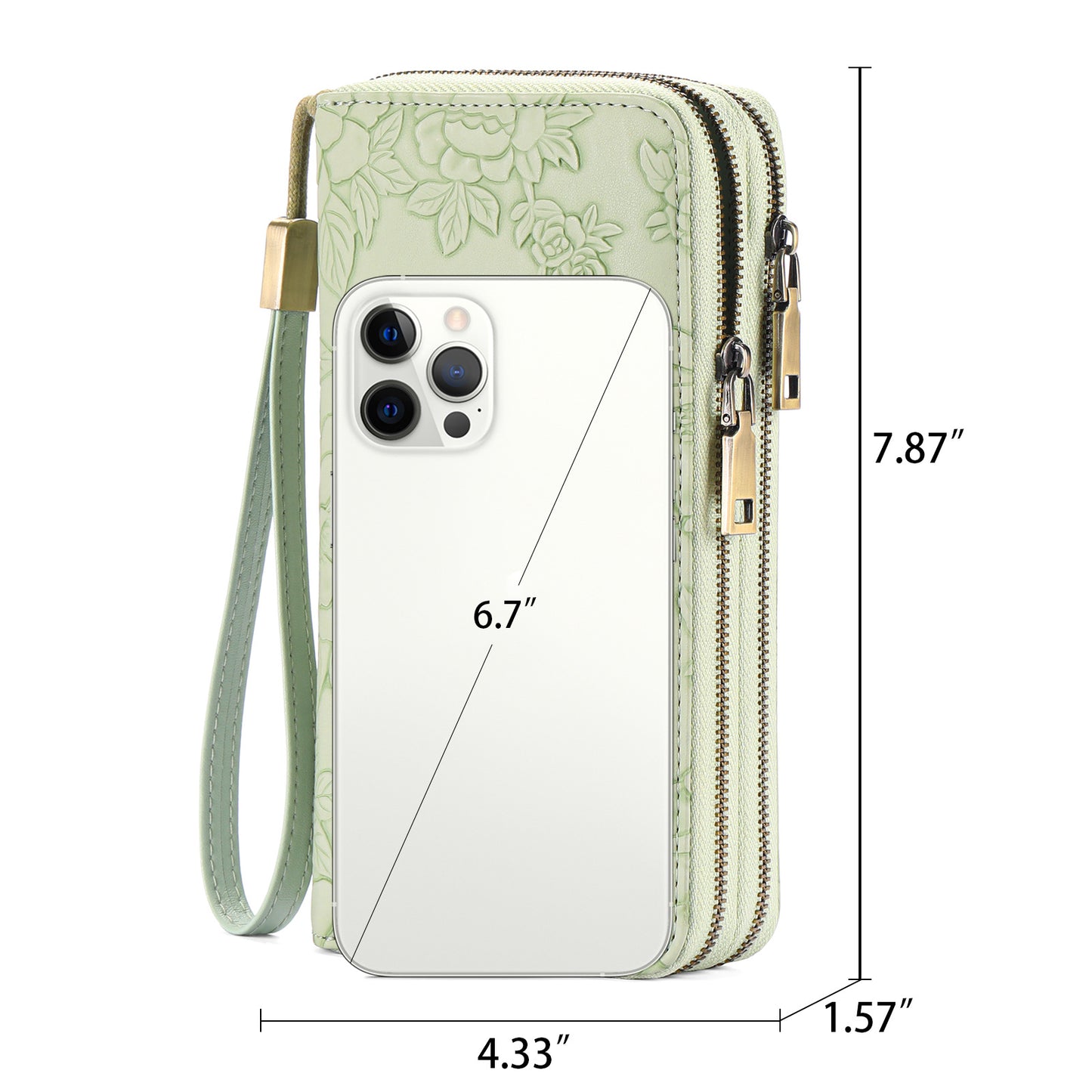 Pink Floral Embossed Large Capacity Women's Wallet - Double Zipper PU Leather Clutch with Detachable Wrist Strap