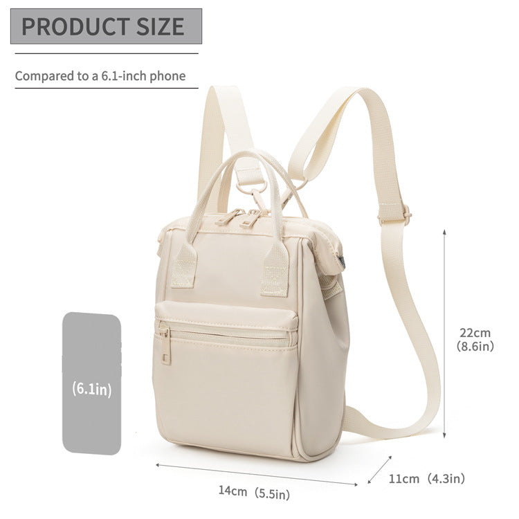 Beige Mini Waterproof Oxford Backpack - Lightweight 263g Travel Crossbody Bag with Adjustable Straps