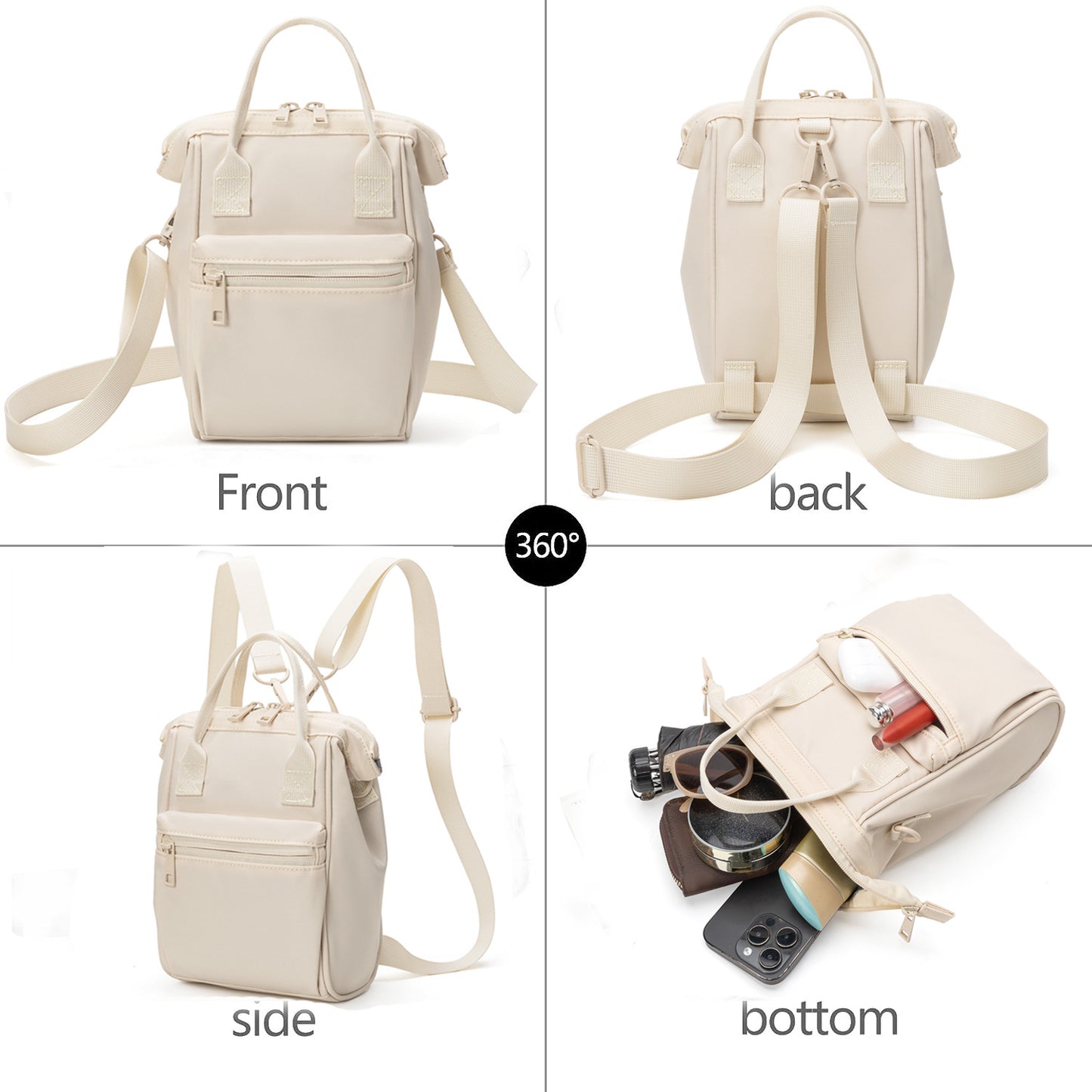 Pink Mini Waterproof Oxford Backpack - Lightweight 263g Travel Crossbody Bag with Adjustable Straps