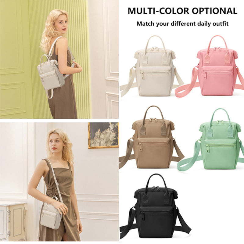 Brown Mini Waterproof Oxford Backpack - Lightweight 263g Travel Crossbody Bag with Adjustable Straps
