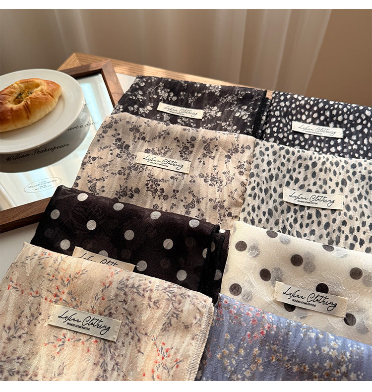 Style 4 Black Versatile Patterned Square Scarf | 65x65cm Lightweight Polyester Neckerchief Headband | Vintage Polka Dot & Floral